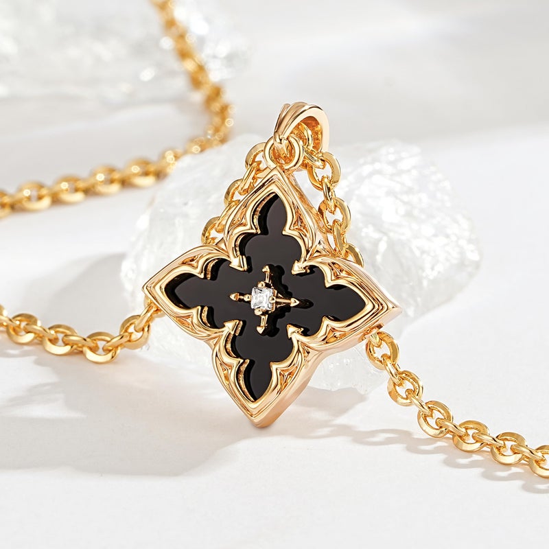 Fettero Gold Necklace for Women Dainty 14K Gold Plated Clover Necklace Colorful Lucky Pendant Charm Necklaces for Women Statement Jewelry - Black Onyx - Image 4