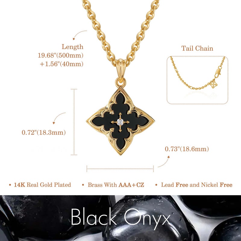 Fettero Gold Necklace for Women Dainty 14K Gold Plated Clover Necklace Colorful Lucky Pendant Charm Necklaces for Women Statement Jewelry - Black Onyx - Image 5