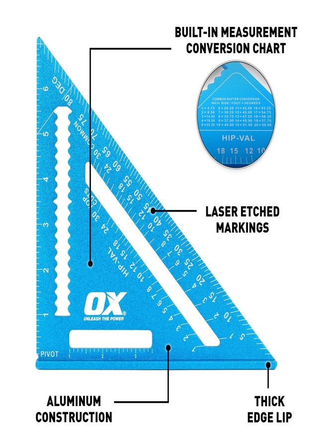 OX Pro 7 Inch Aluminum Framing Square - Rust Resistant Rafter Carpenter Square for Woodworking with High Visibility Laser-Etched Markings - Escuadra De Carpintero - OX-P506503 - Image 2