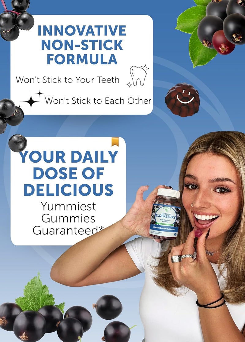 Lunakai USA Made Black Sambucus Elderberry Gummies for Adults  Kids with Vitamin C  Zinc  Immune Support Antioxidants NonGMO 60 Gummies - Image 3