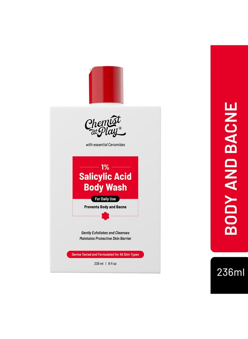 Chemist at Play غسول الجسم بحمض الساليسيليك بنسبة 1% من كيميست آت بلاي يساعد على منع ظهور حب الشباب في الظهر والجسم وينعم الملمس الخشن | للبشرة الدهنية والعادية والجافة المتعرقة | خالٍ من البارابين وSLS ومناسب للرجال والنساء (7.9 أونصة) - Image 1
