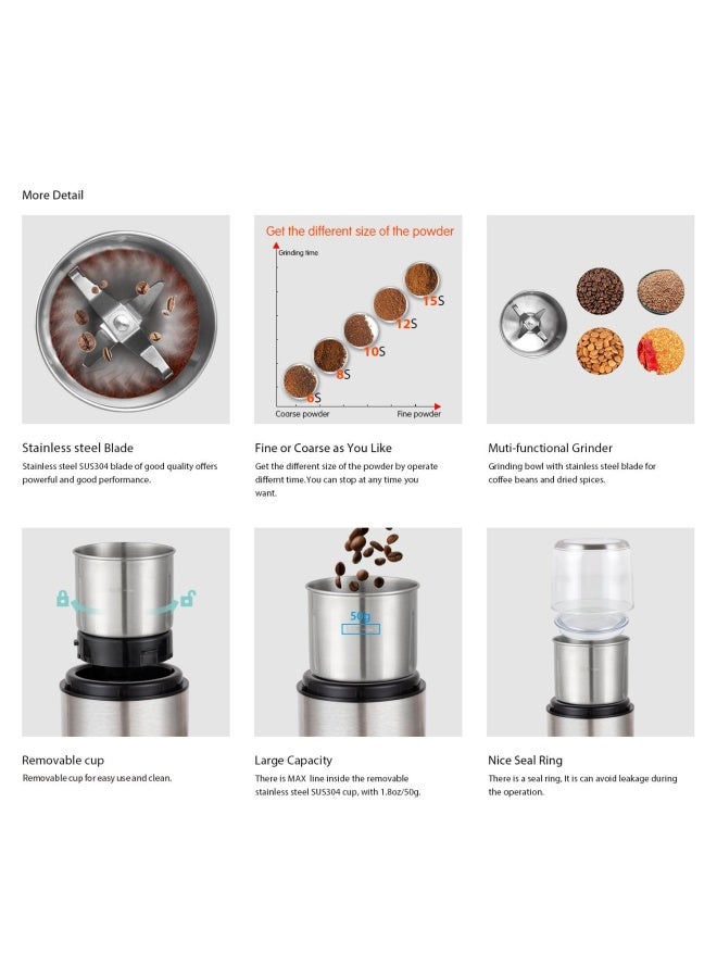 DR MILLS DM7452 Electric Coffee GrinderSpice Grinder Electric and chopperdetachable cup diswash free Blade  cup made with SUS304 stianlees steel - Image 4