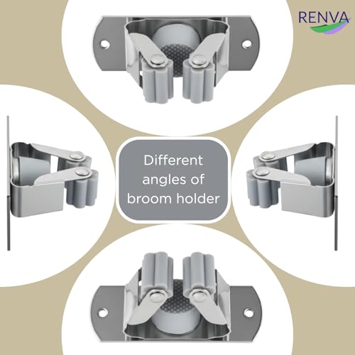 RENVA Broom Holder Wall Mount - Heavy Duty Stainless Steel Broom and Mop Hanger, Wall Mounted Organizer Rack for Home, Kitchen, Bathroom, Garden, Garage, Cleaning Tools Storage (SILVER, 1 SLOT) - Image 4
