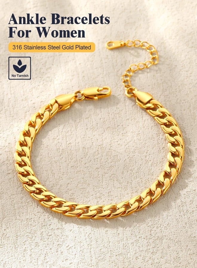 U7 Adjustable Anklet Bracelet for Women Waterproof - 18K Gold/Rose Gold Plated Stainless Steel Foot Jewelry, Hypoallergenic Cuban Chain 8.5-10.5 Inches, Barefoot Beach Wedding Gift with Velvet Pouch - Image 4