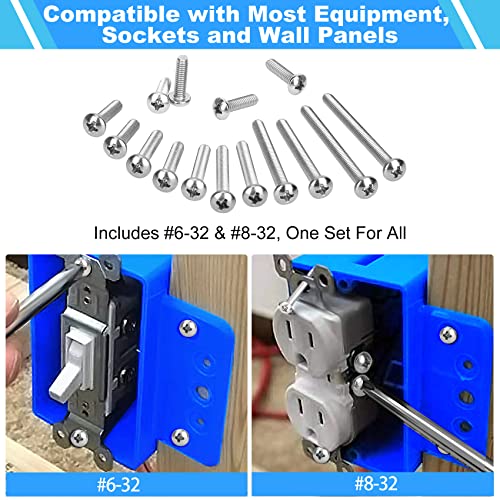 PONEYA Machine Screws, 100 PCS Phillips Pan Head Electricians Screw Kit #6-32#8-32 Thread 304 Stainless Steel Screws for Electrical Wall Plate Switch, Receptacles Mounting Screws with Storage Case - Image 3