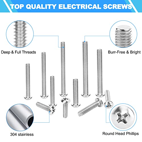 PONEYA Machine Screws, 100 PCS Phillips Pan Head Electricians Screw Kit #6-32#8-32 Thread 304 Stainless Steel Screws for Electrical Wall Plate Switch, Receptacles Mounting Screws with Storage Case - Image 5