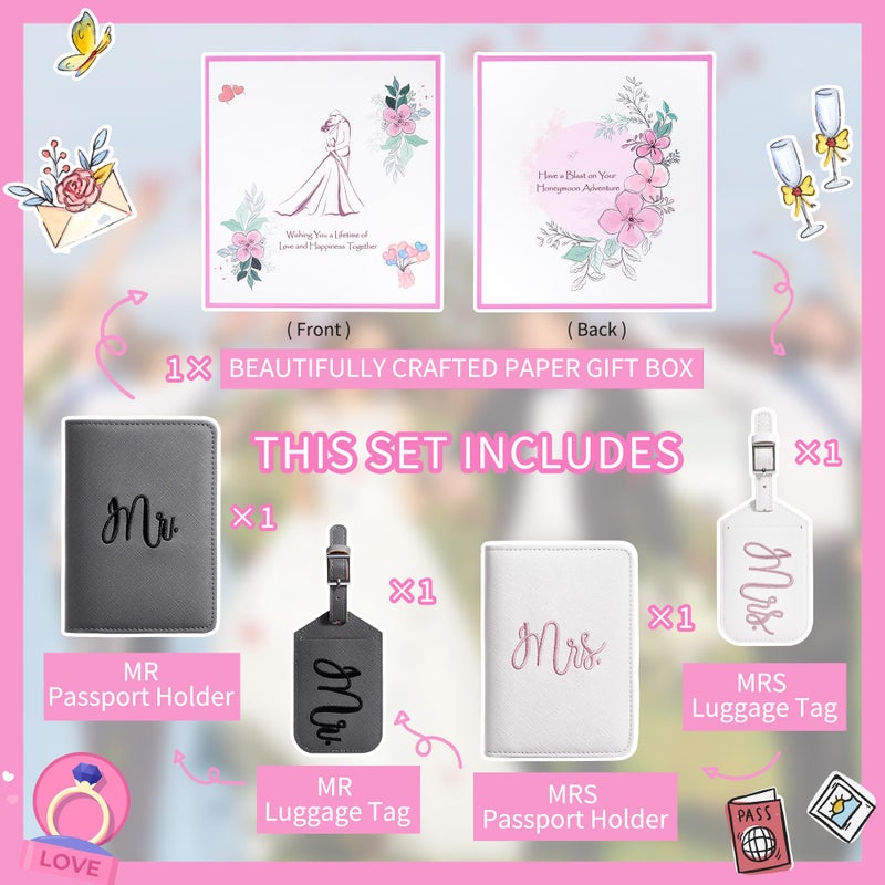 Casmonal Bridal Shower Gifts for Bride, Mr and Mrs Luggage Tags Passport Holders Set, Newlyweds Wedding Gifts for Couples 2026, Cute Engagement Gift Ideas for Travel - Image 3