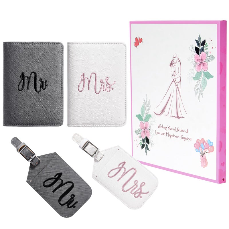 Casmonal Bridal Shower Gifts for Bride, Mr and Mrs Luggage Tags Passport Holders Set, Newlyweds Wedding Gifts for Couples 2026, Cute Engagement Gift Ideas for Travel - Image 1