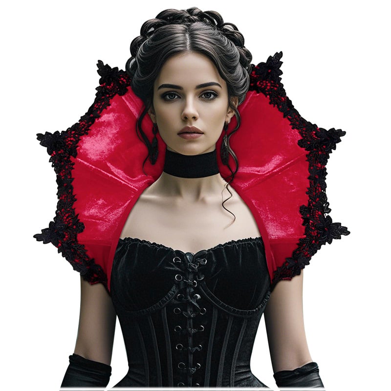 L'VOW Velvet Victorian Collar Women Standing Vampire Collar Gothic Neck Collar Halloween Red Heart Queen Cosplay - Image 2