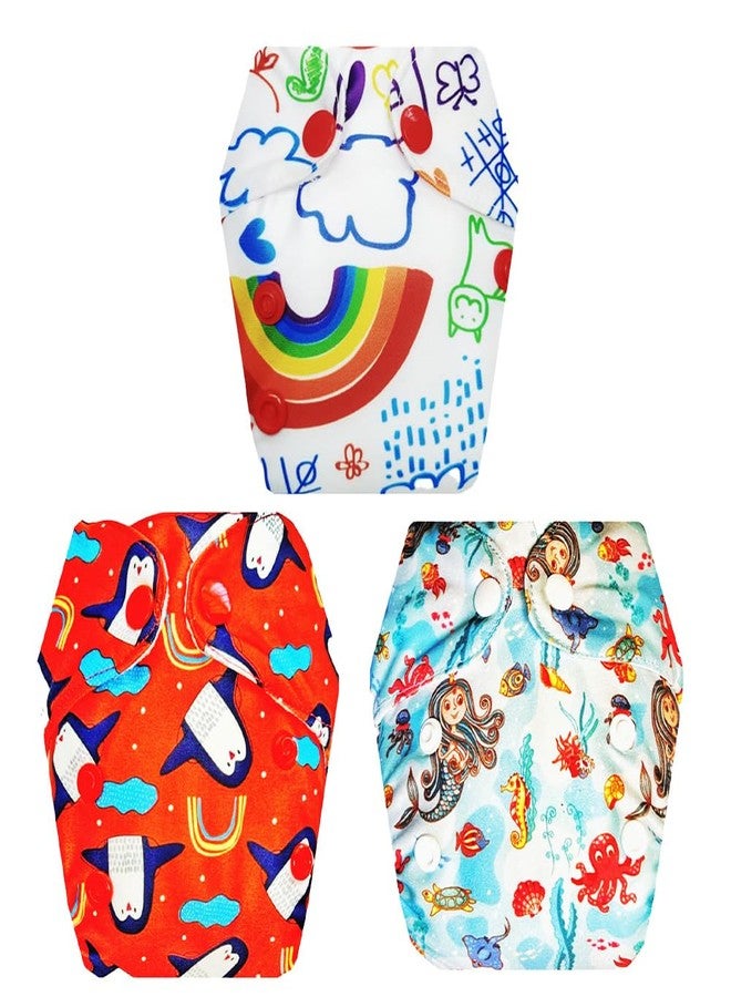 حفاضات قماشية فاخرة من دمبلدو للأطفال حديثي الولادة مع ماصة مدمجة (عبوة من 3 قطع) | مضادة للحساسية | تسمح بمرور الهواء | أزرار كبس قابلة للتعديل | مثالية لفصل الصيف الهندي | من 0 إلى 4 أشهر | مناسبة للجنسين - Image 1