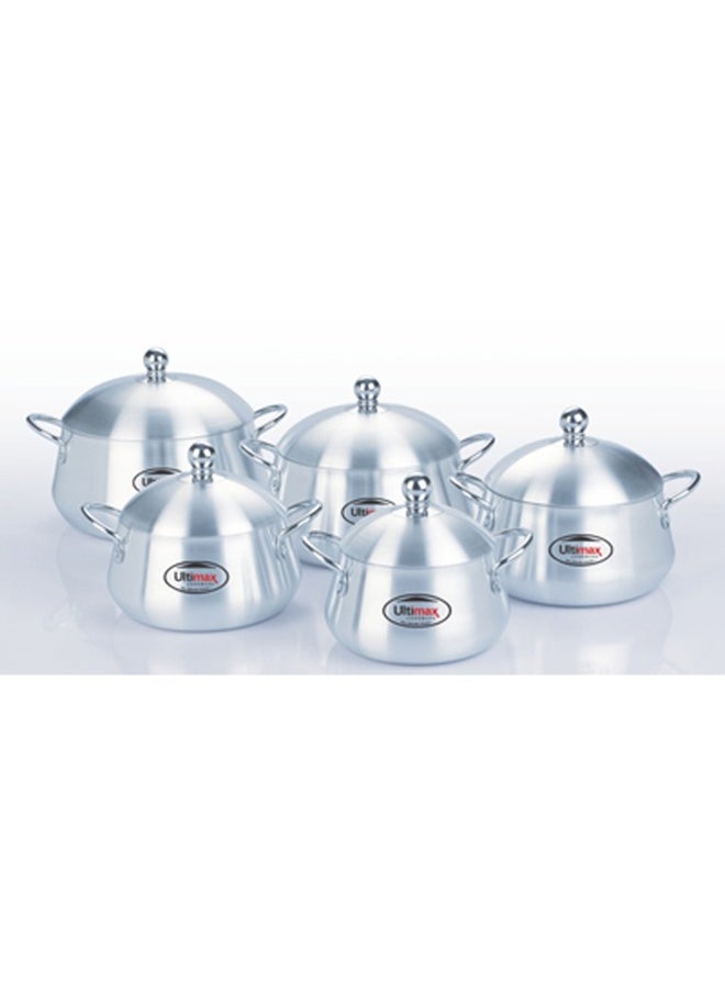 ULTIMAX Ultimax Metal Finish Belly Pots 5 Pcs Cookware Set 1x5 With Durable Handles And Heavy Lids, Dishwasher & Ovensafe, Even Heat Distribution, Durable & Elegant Design, Suitable on Most Stoves, 16-24 cm  - Image 1
