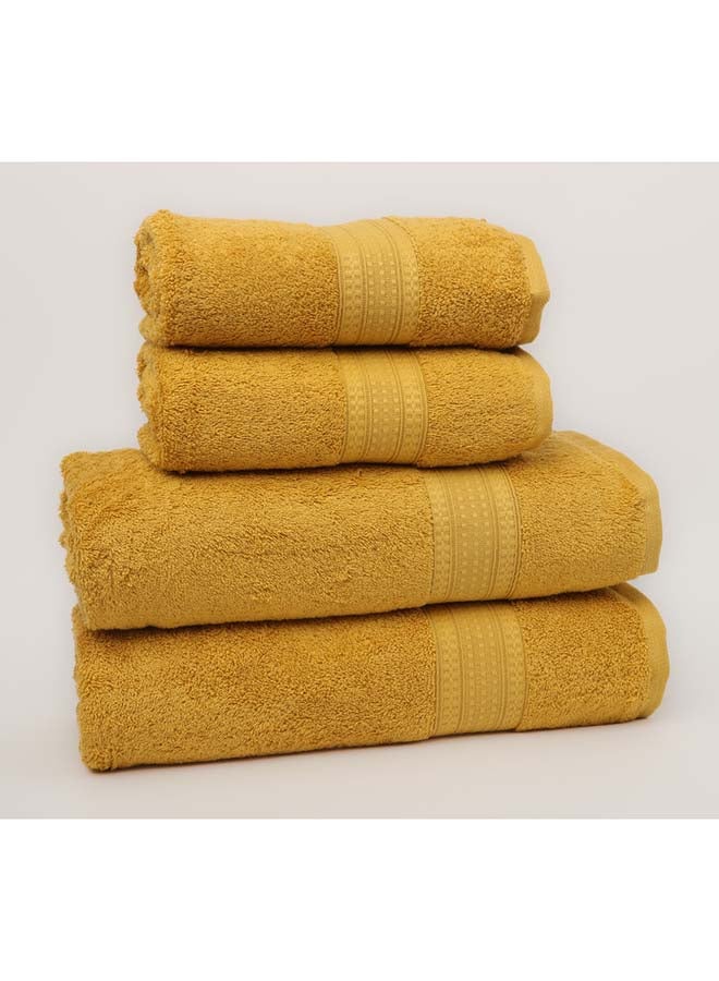 White Rose مجموعة مناشف حمام مكونة من 4 قطع - BRIX - 500 غم - 100% قطن تيري - منشفتين حمام 70X140 سم و 2 منشفة يد 50X90 سم - لمسة فاخرة - سريعة الجفاف - فائقة الامتصاص - خردلي  - Image 3
