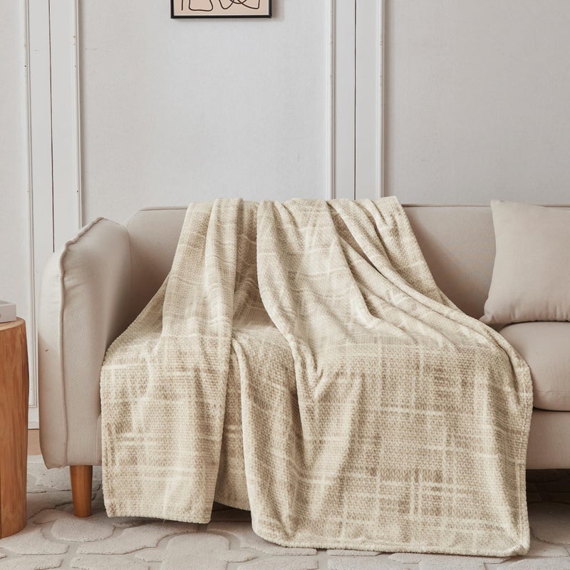 Coova Super Super Twin Twin - مريح 3D Jacquard Leaf Fluffy رمي بطانية خفيفة الوزن وبطانية الصوف الدافئة لأريكة هدية للنساء أريكة كرسي التخييم والسفر (Taupe 60 "" x80 "") - Image 2