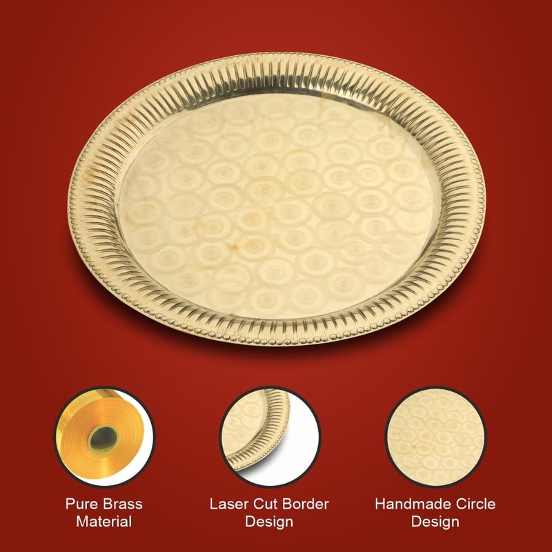 TORPPEZA Brass Golden Color Slide Design Plate for use Pooja (7 Inch) - Image 3