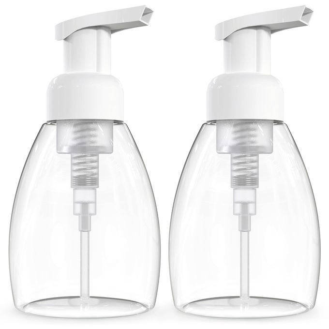 FOAMING SOAP DISPENSER PUMP BOTTLES BPA FREE EMPTY REFILLABLE PLASTIC CONTAINER FOR LIQUID SOAP KITCHEN BATHROOM COMMERCIAL 8OZ 250ML PACK OF 2 CLEAR