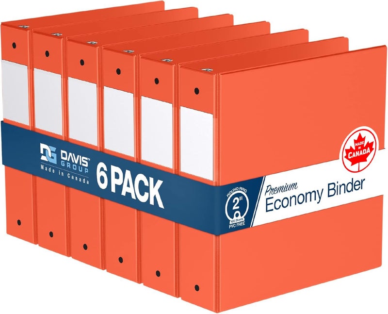 Premium Economy 6Pack 3Ring Binders for School or Office RoundRing Binders 2 Inch Orange