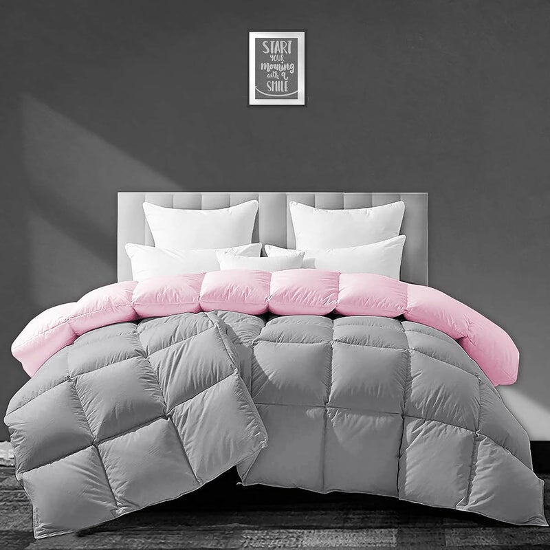 AYANSHI BEDDING لحاف شتوي فاخر 500 GSM بحجم سرير مزدوج 90X100 مجموعة مميزة لحاف شتوي ثقيل 500 GSM حشوة ميكروفايبر لون وردي فاتح رمادي فضي - Image 2