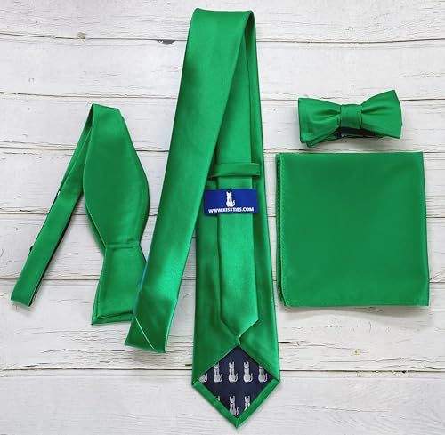 KissTies Mens Green Tie Solid Satin St. Patricks Necktie + Gift Box - Image 5