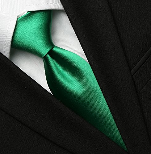 KissTies Mens Green Tie Solid Satin St. Patricks Necktie + Gift Box - Image 2