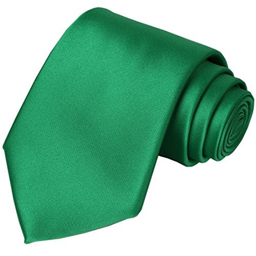 KissTies Mens Green Tie Solid Satin St. Patricks Necktie + Gift Box - Image 1