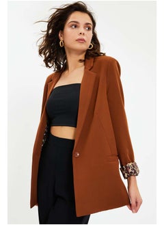 Brown Regular Lining Detailed Woven Blazer Jacket TWOAW20CE0316