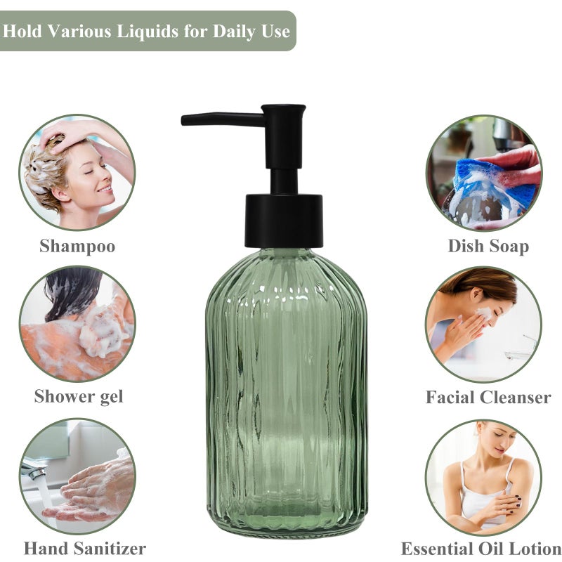 YYTSGG Green Glass Soap Dispenser with Black Plastic Pump, 13.5oz Refillable Liquid Hand Soap Dispenser, Lotion Dish Soap Dispenser for Modern Home Decor, Bathroom, Kitchen Countertop, Hotel - Image 4