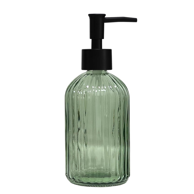 YYTSGG Green Glass Soap Dispenser with Black Plastic Pump, 13.5oz Refillable Liquid Hand Soap Dispenser, Lotion Dish Soap Dispenser for Modern Home Decor, Bathroom, Kitchen Countertop, Hotel - Image 1