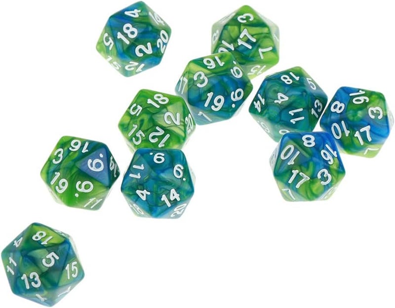 klarako 10pcs 20 Sided Dice D20 Polyhedral Dice for Game Dice  Green Purple, 16mm - Image 1