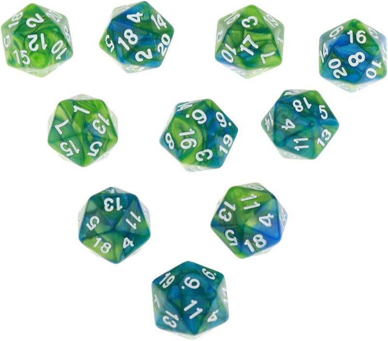 klarako 10pcs 20 Sided Dice D20 Polyhedral Dice for Game Dice  Green Purple, 16mm - Image 3