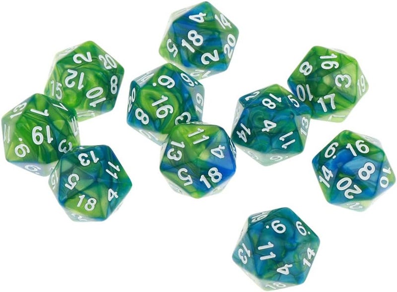 klarako 10pcs 20 Sided Dice D20 Polyhedral Dice for Game Dice  Green Purple, 16mm - Image 4