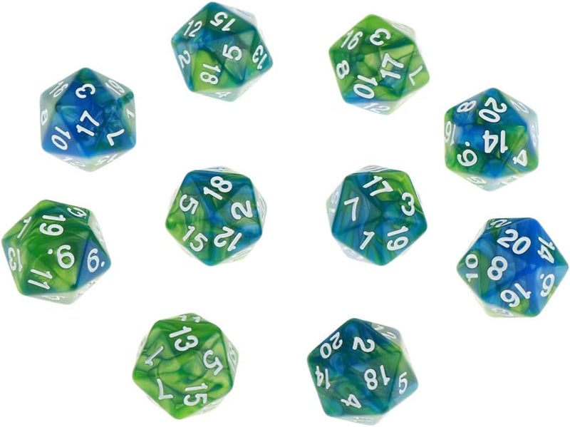 klarako 10pcs 20 Sided Dice D20 Polyhedral Dice for Game Dice  Green Purple, 16mm - Image 2