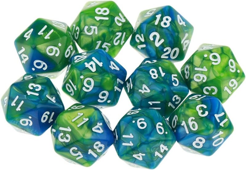 klarako 10pcs 20 Sided Dice D20 Polyhedral Dice for Game Dice  Green Purple, 16mm - Image 5