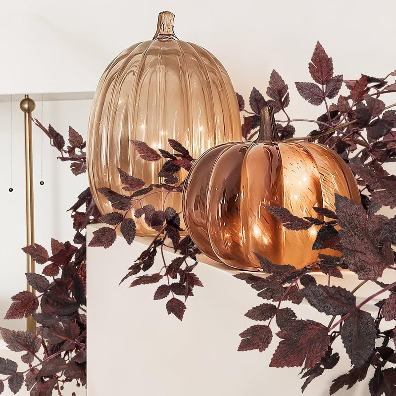 NUTIKAS Neutral Fall Garland for Mantle Fireplace - 2 Pack 6Ft Plum Cimicifuga Seeded Leaf Garlands Purple Autumn Decor Table Decorations for Home Indoor Door Halloween Realistic Leaves Garlands Outdoor - Image 4