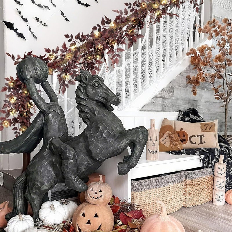 NUTIKAS Neutral Fall Garland for Mantle Fireplace - 2 Pack 6Ft Plum Cimicifuga Seeded Leaf Garlands Purple Autumn Decor Table Decorations for Home Indoor Door Halloween Realistic Leaves Garlands Outdoor - Image 5
