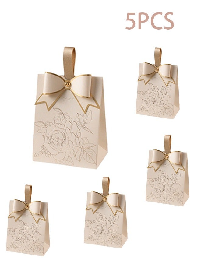 Generic 5 Pieces With Handle Gift Bag, Bow Gift Paper Bag Small Gift Bag Birthday Craft Paper Gift Bag for Gifts, Birthday, Mother's Day, Wedding, Party (13*10*6.5cm)  - Image 1