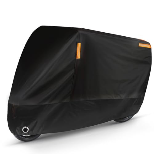 Puroma Motorcycle Cover Heavy Duty Scooter Cover Waterproof Outdoor All Season Universal Weather Quality Protection with Night Reflective Lock Holes and Storage Bag Fits up to 105 Motorcycle Vehicle