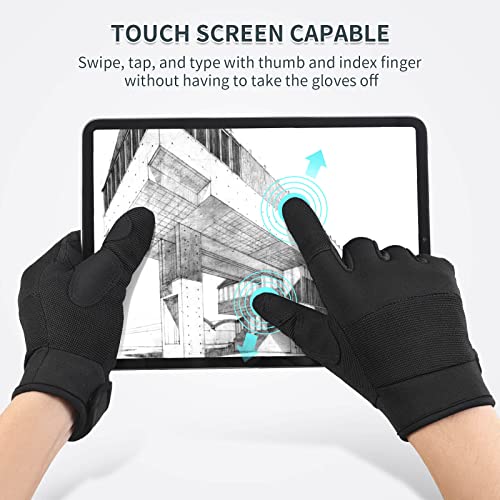 OZERO Medium Black Synthetic Leather Utility Gloves for Men and Women - Touch Screen Sensitive, Padded Knuckles, Adjustable Closure - Image 3
