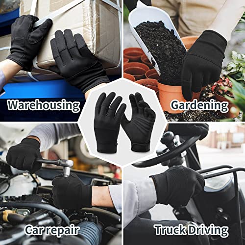 OZERO Medium Black Synthetic Leather Utility Gloves for Men and Women - Touch Screen Sensitive, Padded Knuckles, Adjustable Closure - Image 5