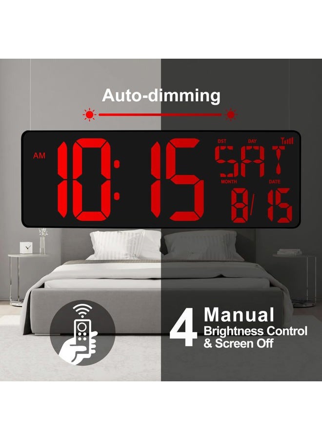 XREXS Large Digital Wall Clock WiFi Sync, 16.5 in Large Display Wall Clock with Temperature/Date/Week, LED Big Digital Timer Clock with Remote Control, Alarm Clock for Home and Office, Auto-dimming - Image 4