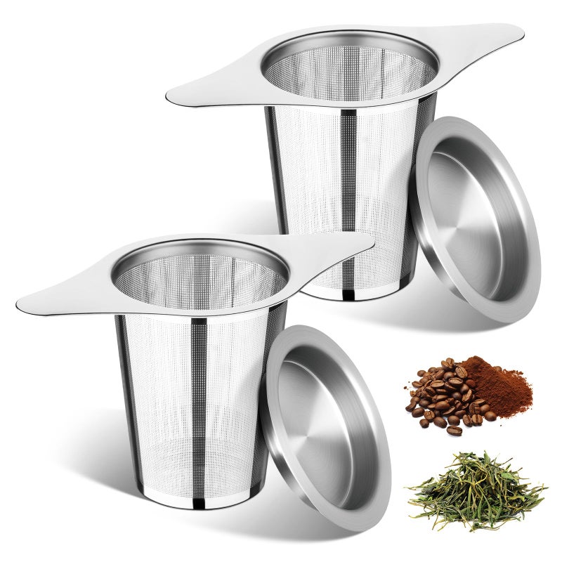 FrutPunch Loose Leaf Tea Infuser with Lid Set of 2, Ultra-Fine Mesh Tea Strainer, Large Capacity, Double Handles, Can be Hung on Teapot, Cup, Gift for Tea Lovers - Image 1