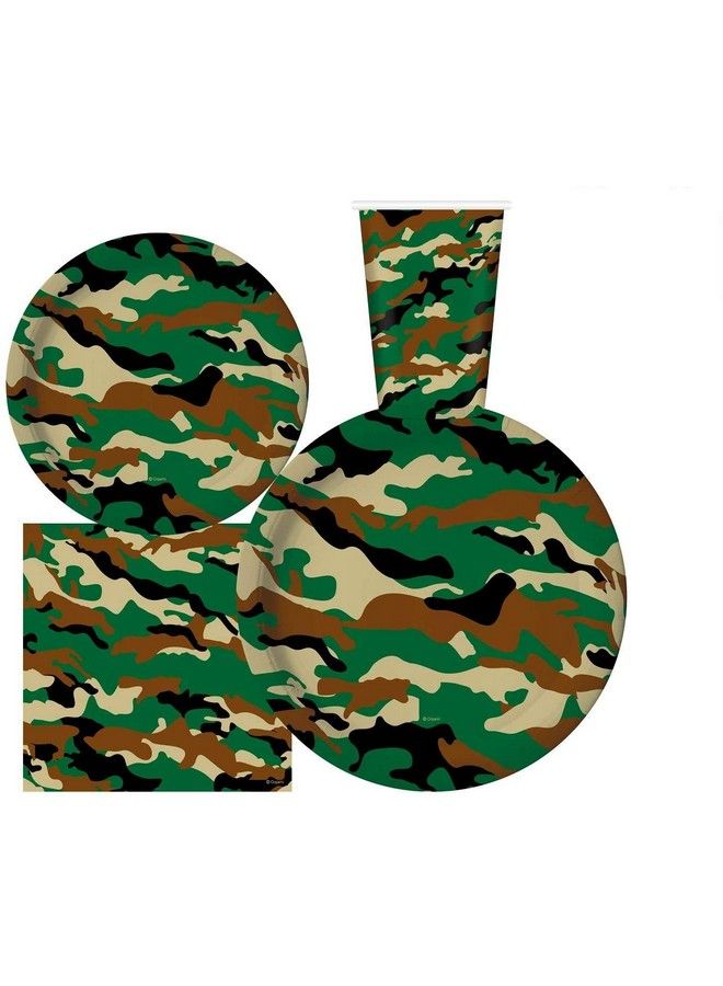 Oojami Serves 30 Complete Party Pack Camouflage Party Supplies 9" Dinner Paper Plates 7" Dessert Paper Plates 12 Oz Cups 3 Ply Napkins Camouflage Themed Birthday Party Supplies - Image 1