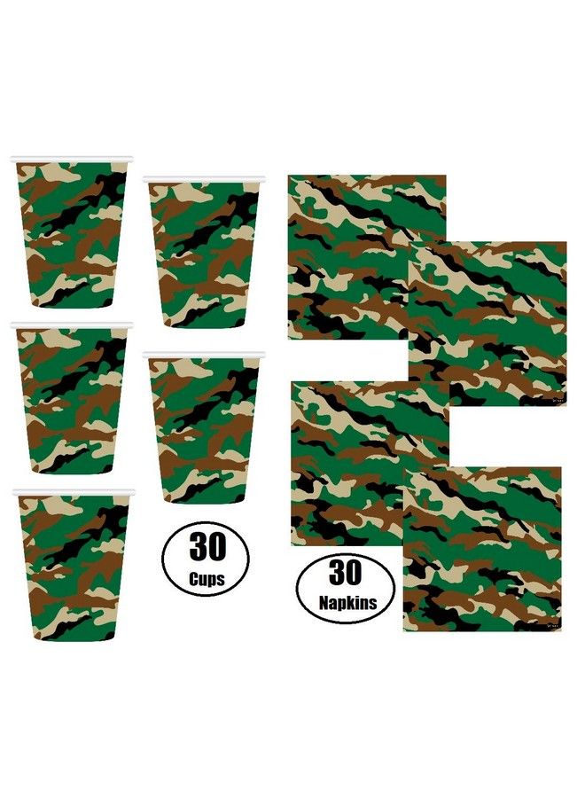Oojami Serves 30 Complete Party Pack Camouflage Party Supplies 9" Dinner Paper Plates 7" Dessert Paper Plates 12 Oz Cups 3 Ply Napkins Camouflage Themed Birthday Party Supplies - Image 4