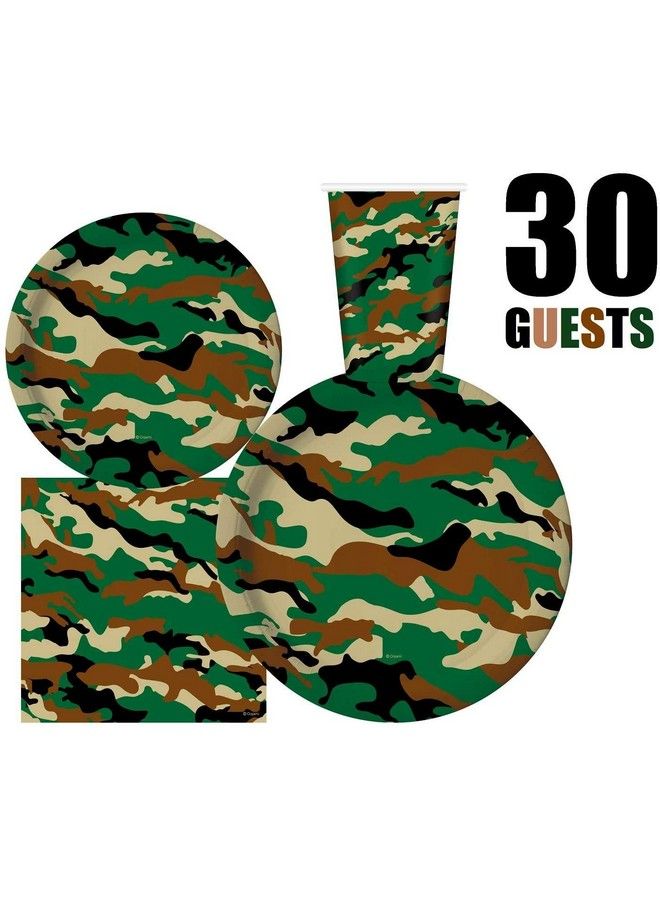 Oojami Serves 30 Complete Party Pack Camouflage Party Supplies 9" Dinner Paper Plates 7" Dessert Paper Plates 12 Oz Cups 3 Ply Napkins Camouflage Themed Birthday Party Supplies - Image 5