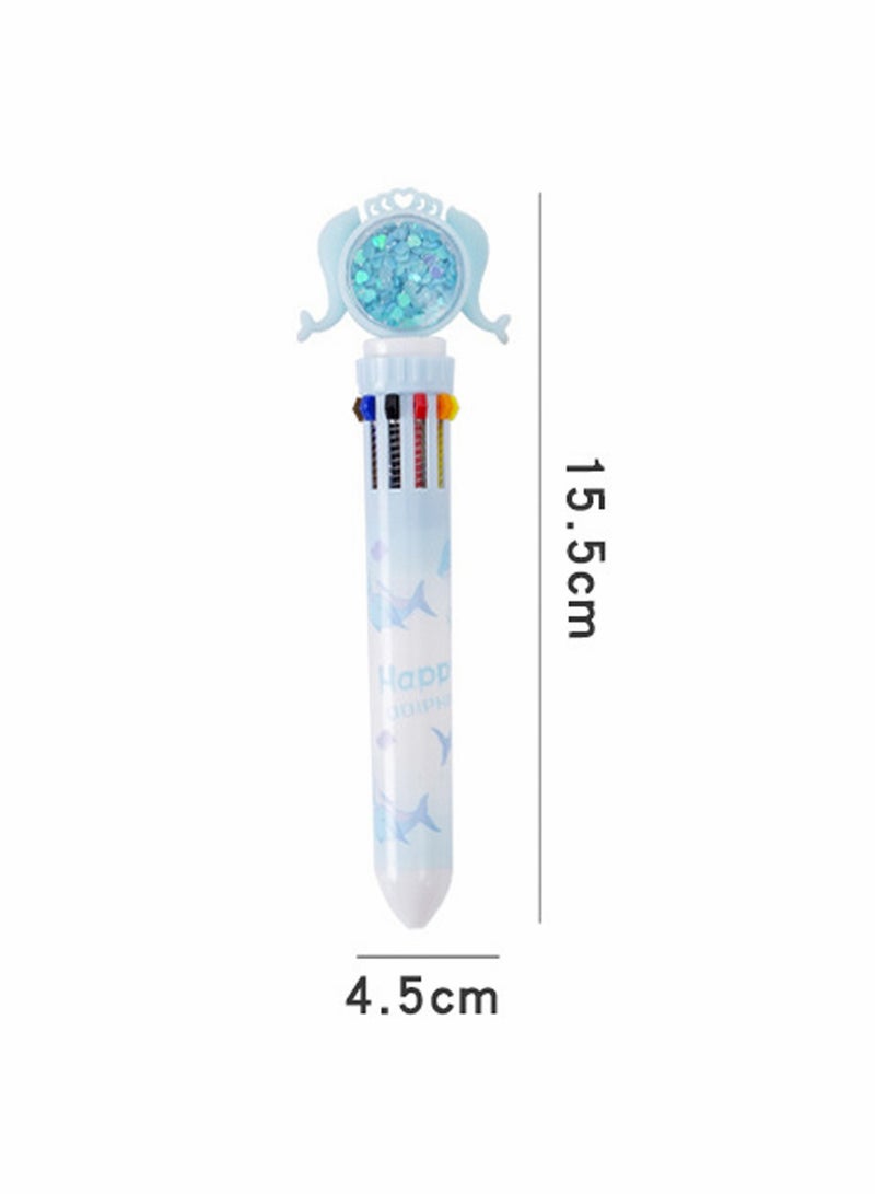 Porous Point Pens 10 in 1 Multicolor Ballpoint Pen 4 Pcs Retractable Ballpoint Pens for Office School Supplies Students Children Gift Cartoon Creative Polychrome Pen Mermaid Series Ten Color Pen - Image 3