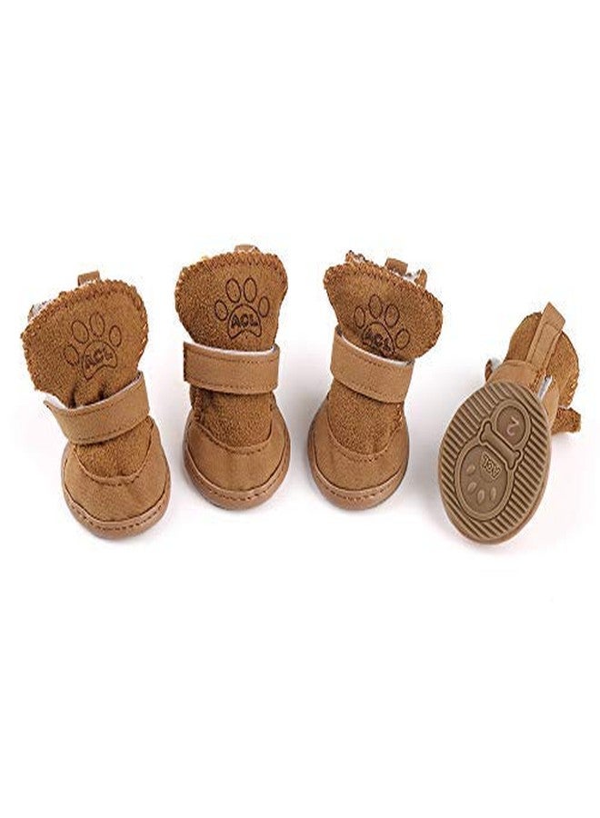 URBEST Dog Shoes with Hook Loop Closure Booties Pet Dog Chihuahua Shoes Boots 4Pcs (2#, Brown) - Image 1