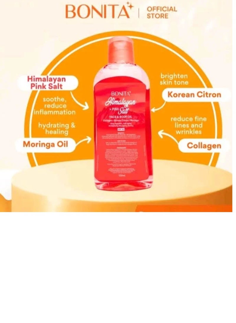 بونيتا زيت الوجه والجسم بونيتا من ملح الهيملايا الوردي (الكولاجين + الليمون الكوري + المورينجا) ترطيب عميق - مضاد للشيخوخة SPF30 100 مل - Image 2