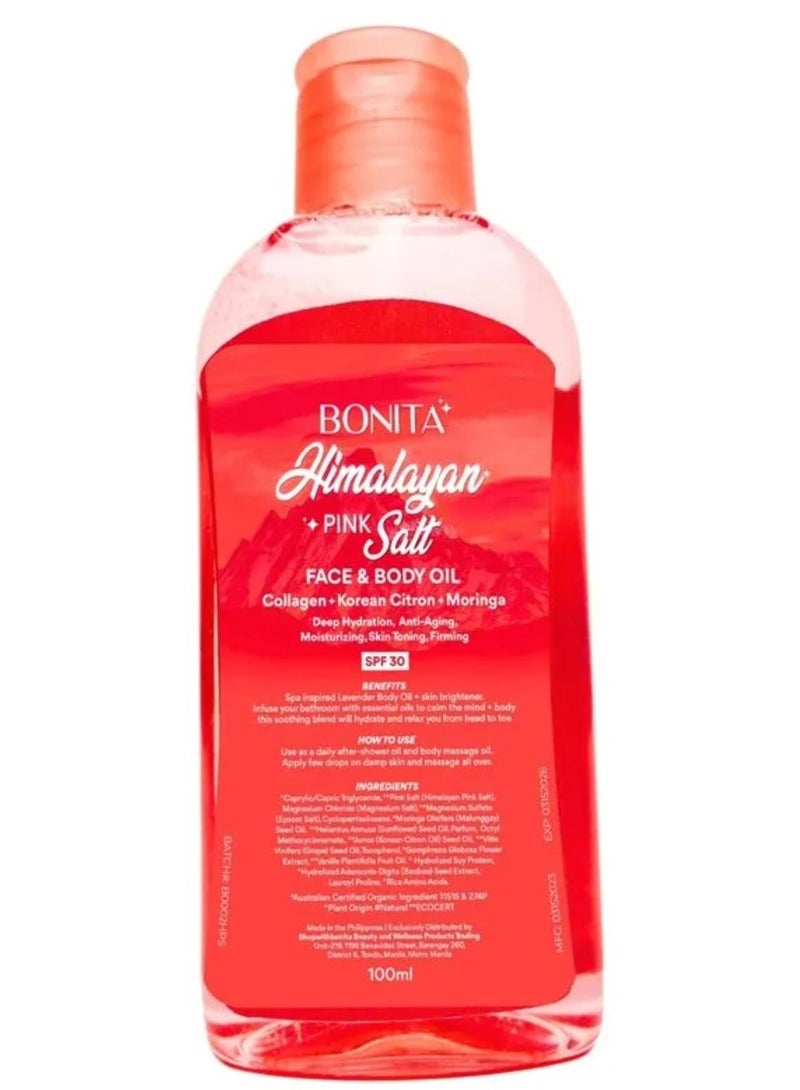 بونيتا زيت الوجه والجسم بونيتا من ملح الهيملايا الوردي (الكولاجين + الليمون الكوري + المورينجا) ترطيب عميق - مضاد للشيخوخة SPF30 100 مل - Image 1