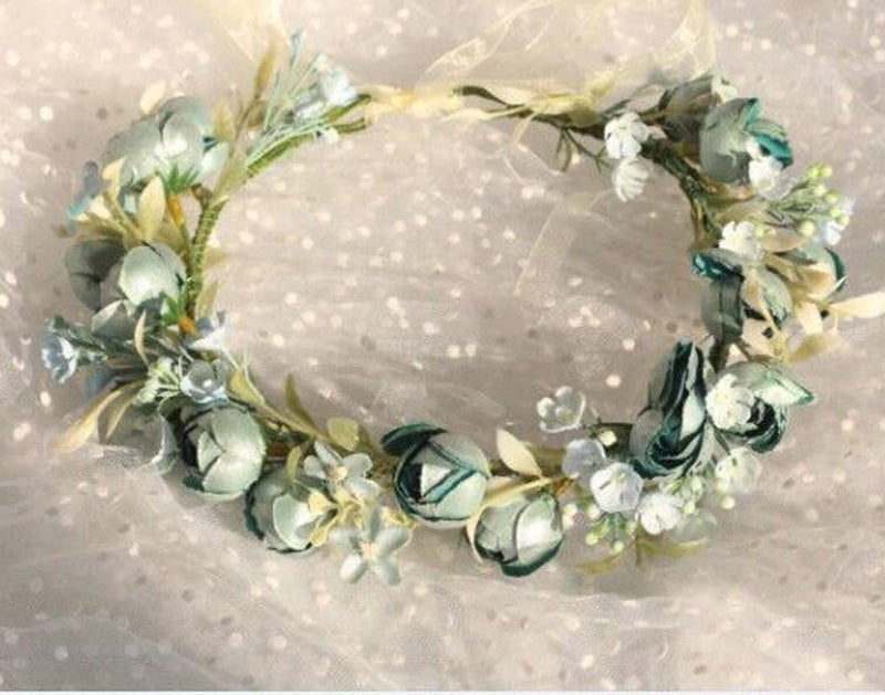 DreamLily Girls Camellias Flower Crown Birthday Photo Pops Hair Wreath Wedding Festival Floral Headpiece XM11 (Blue) - Image 4