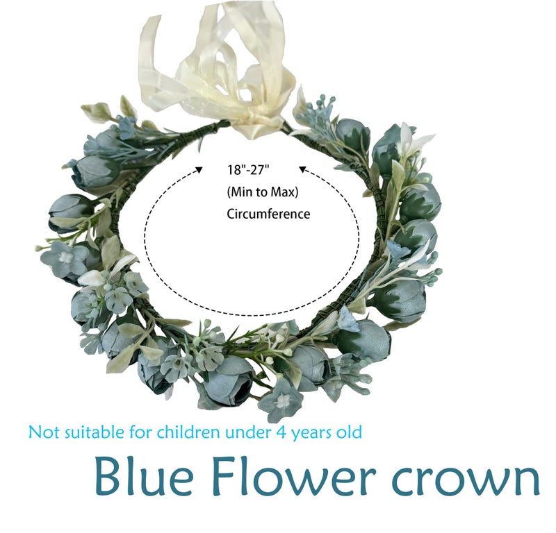 DreamLily Girls Camellias Flower Crown Birthday Photo Pops Hair Wreath Wedding Festival Floral Headpiece XM11 (Blue) - Image 2
