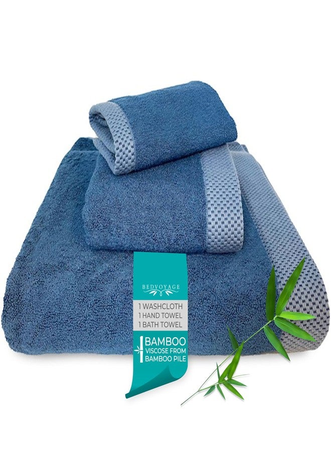 BedVoyage Luxury Bath Towels Set of 3 - Ultra Soft Plush Bathroom Towel Set - Highly Absorbent Viscose from Bamboo Bath Towels Ultra Soft - 3pc Spa Towel for Body - Indigo - Image 1
